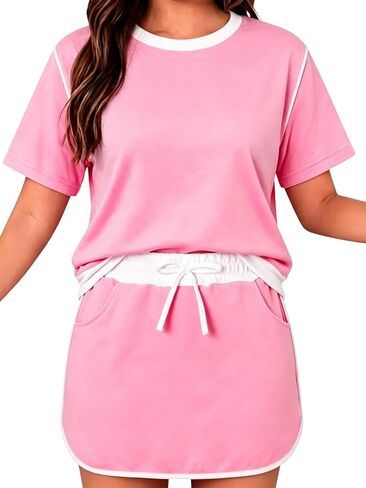 Girls Clothes 2PCS Short Sleeve Color Block Top&T-Shirt Skirt Shorts Set Girl Summer Clothes Size 7-14 Years in Kuwait