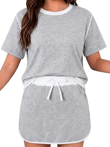 Girls Clothes 2PCS Short Sleeve Color Block Top&T-Shirt Skirt Shorts Set Girl Summer Clothes Size 7-14 Years in Kuwait
