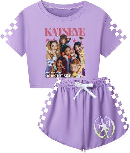K-POP Katseye Merch Girls Short Sleeve T-Shirt & Shorts Yoga Wear Set Graphic Music Fans Outfit For Kids in Kuwait