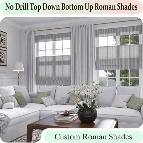 No Drill Top Down Bottom Up Roman Shade, Blackout or Light Filtering No Tool Cordless TDBU Roman Blind for Window, Insulated, Privacy, Easy Install for Home, Office, No Drill TDBU Type in Saudi Arabia