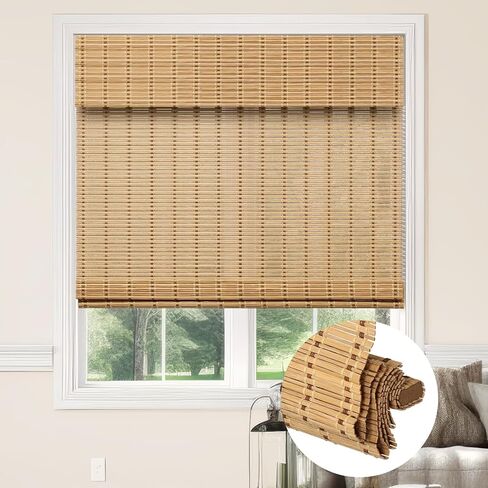 Kokorona Cordless Sheer Bamboo Roman Shades with Valance, Light Filtering Woven Bamboo Blinds for Windows, Natural Window Blinds Roll Up Shades for Home & Patio, 22" W x 64" H, Light Russet in Saudi Arabia