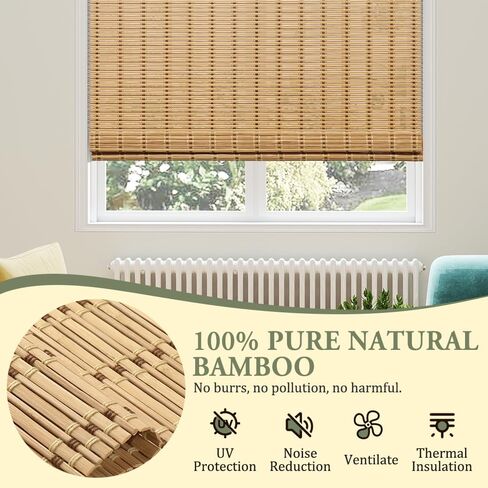 Kokorona Cordless Sheer Bamboo Roman Shades with Valance, Light Filtering Woven Bamboo Blinds for Windows, Natural Window Blinds Roll Up Shades for Home & Patio, 22" W x 64" H, Light Russet in Saudi Arabia