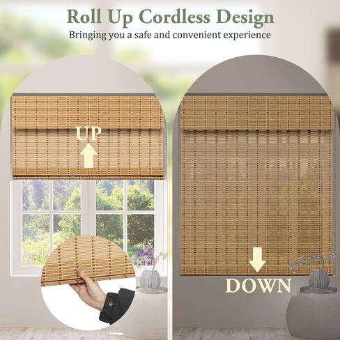 Kokorona Cordless Sheer Bamboo Roman Shades with Valance, Light Filtering Woven Bamboo Blinds for Windows, Natural Window Blinds Roll Up Shades for Home & Patio, 22" W x 64" H, Light Russet in Saudi Arabia