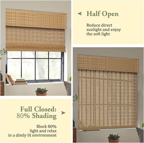 Kokorona Cordless Sheer Bamboo Roman Shades with Valance, Light Filtering Woven Bamboo Blinds for Windows, Natural Window Blinds Roll Up Shades for Home & Patio, 22" W x 64" H, Light Russet in Saudi Arabia