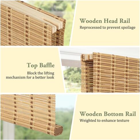 Kokorona Cordless Sheer Bamboo Roman Shades with Valance, Light Filtering Woven Bamboo Blinds for Windows, Natural Window Blinds Roll Up Shades for Home & Patio, 22" W x 64" H, Light Russet in Saudi Arabia