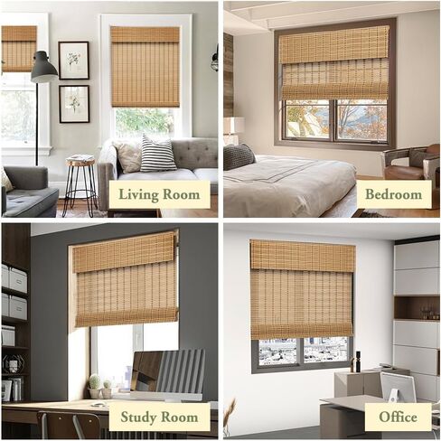 Kokorona Cordless Sheer Bamboo Roman Shades with Valance, Light Filtering Woven Bamboo Blinds for Windows, Natural Window Blinds Roll Up Shades for Home & Patio, 22" W x 64" H, Light Russet in Saudi Arabia