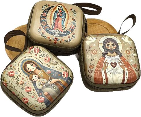 Rosary Prayer Bag with Zipper Closure Religious Jewelry Box for Earrings, Headphones Storage Catholic Rosary Pouches in Kuwait