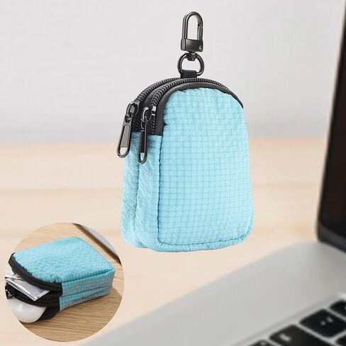 Mini Wallet Purse Keychain Pouch Small Round Holder Zippered Polyester Professional Pouch Suitable for Men Outdoor Pocket Camping Daily Use, Blue in Saudi Arabia