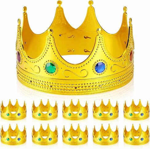 تاج Hanaive King للرجال والأطفال، تاج بلاستيكي ملكي ذهبي مرصع بالجواهر لحفلات الأزياء التنكرية للملك والملكة الأمير والأميرة in Kuwait