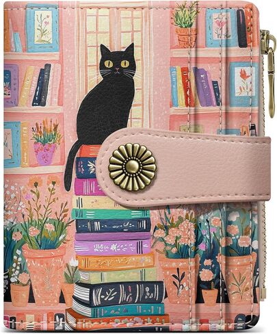 Small Wallet for Women, RFID Blocking Bifold Card Holder Wallet with 10 Card Slots, Cash Compartment, Zipper Coin Pocket & ID Window, Cute Soft Vegan Leather Compact Wallet, Wildflower in Kuwait