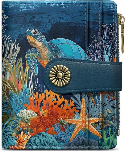 Small Wallet for Women, RFID Blocking Bifold Card Holder Wallet with 10 Card Slots, Cash Compartment, Zipper Coin Pocket & ID Window, Cute Soft Vegan Leather Compact Wallet, Wildflower in Kuwait