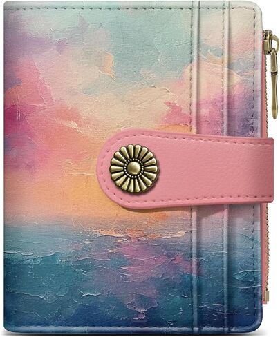 Small Wallet for Women, RFID Blocking Bifold Card Holder Wallet with 10 Card Slots, Cash Compartment, Zipper Coin Pocket & ID Window, Cute Soft Vegan Leather Compact Wallet, Wildflower in Kuwait
