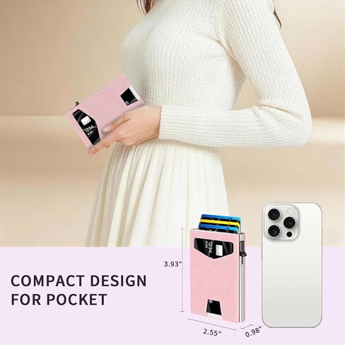 RFID Wallet Women: Stylish Security Metal Wallet for 10-12 Cards & 2 ID Windows - Smart Pop-Up Credit Card Holder & Cash Slot in Compact Trifold Design,Gift for Her(Pink) in Saudi Arabia