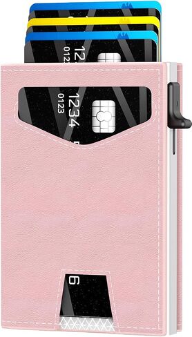 RFID Wallet Women: Stylish Security Metal Wallet for 10-12 Cards & 2 ID Windows - Smart Pop-Up Credit Card Holder & Cash Slot in Compact Trifold Design,Gift for Her(Pink) in Saudi Arabia
