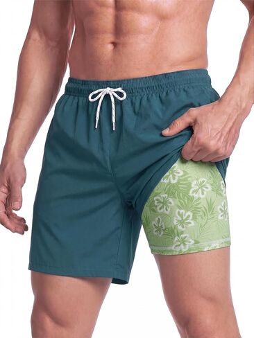 Mens Swim Trunks with Compression Liner 7 Inch Swim Shorts Quick Dry Board Shorts Lightweight Bathing Suit Swimsuit in Saudi Arabia