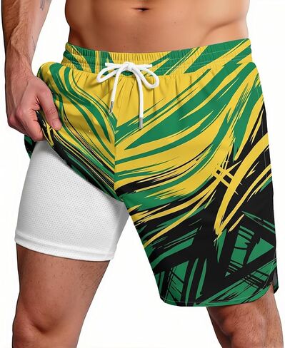 Men's National Swim Trunks Quick Dry Board Shorts with Compression Liner Casual Bathing Suit for Beach Vacation Surfing Party in Saudi Arabia