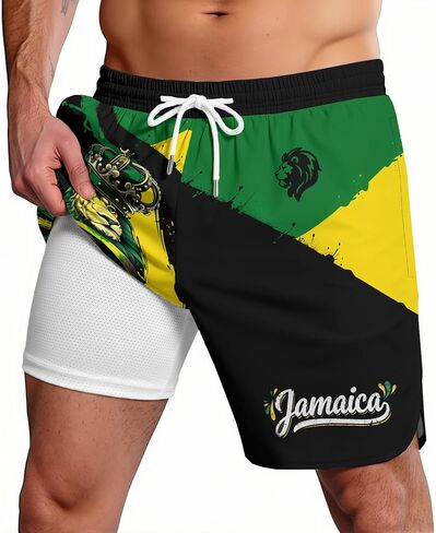 Men's National Swim Trunks Quick Dry Board Shorts with Compression Liner Casual Bathing Suit for Beach Vacation Surfing Party in Saudi Arabia