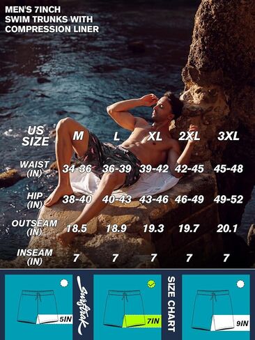 Mens Swim Trunks 7 Inch Swim Shorts with Compression Liner Lightweight Bathing Suit Quick Dry Beach Swimsuit Pocket in Kuwait