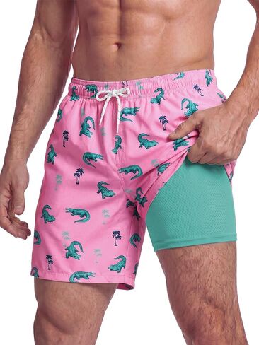 Mens Swim Trunks 7 Inch Swim Shorts with Compression Liner Lightweight Bathing Suit Quick Dry Beach Swimsuit Pocket in Kuwait