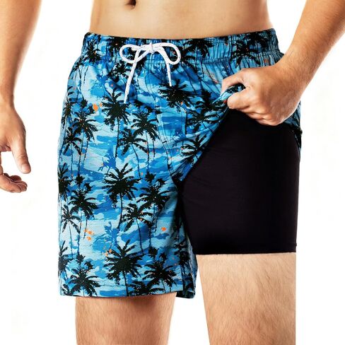 BRISIRA Mens Swim Trunks 5 Inch Compression Liner Beach Swim Shorts Bathing Suit Quick Dry 4-Way Stretch Pockets in Kuwait