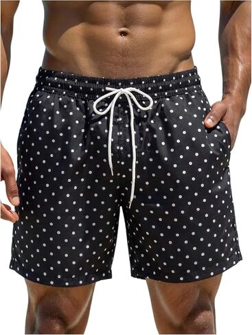 WDIRARA Men's Polka Dots Swim Trunks Drawstring Waist Beach Shorts Board Shorts with Pockets in Kuwait