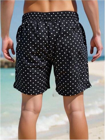 WDIRARA Men's Polka Dots Swim Trunks Drawstring Waist Beach Shorts Board Shorts with Pockets in Kuwait