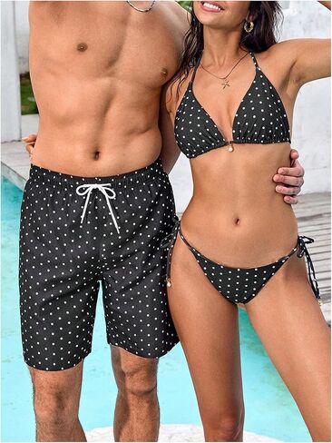 WDIRARA Men's Polka Dots Swim Trunks Drawstring Waist Beach Shorts Board Shorts with Pockets in Kuwait