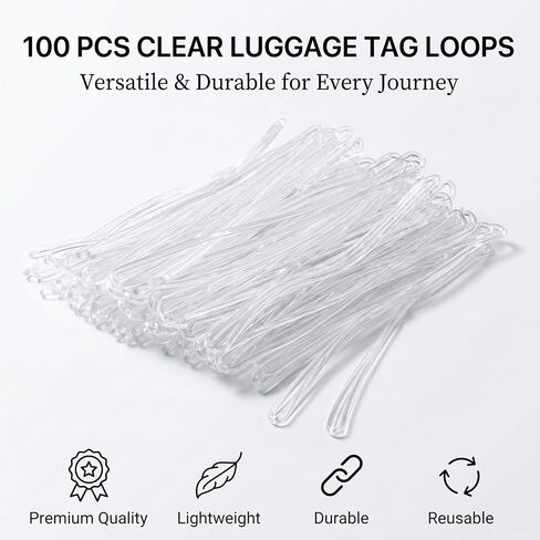 100 Pack Clear Plastic Luggage Tag Loops, 6 Inch Worm Loops for ID Cards, Name Tags, Baggage Identification -Travel Accessories (100) in Saudi Arabia