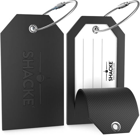 Shacke 2 Luggage Tag for Bags and Suitcases – Flexible Silicone Travel Accessory – Waterproof, Stylish, and Lightweight Bag Identifier with ID Card (Black) in Saudi Arabia