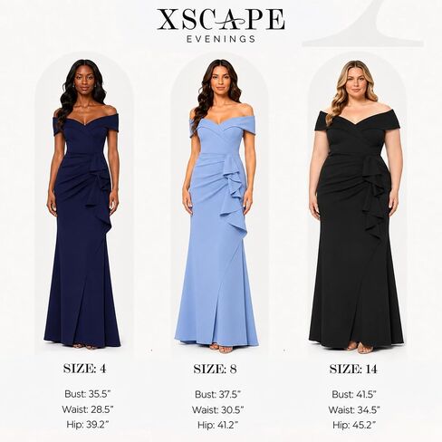 فستان سهرة رسمي نسائي طويل من Xscape مكشوف الكتفين على شكل قلب مع تفاصيل مكشكشة وثنيات in Kuwait