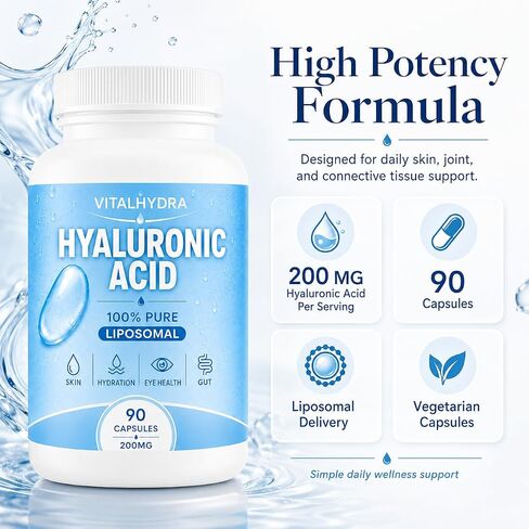 Hyaluronic Acid, Hyaluronic Acid Capsules Supplements, 90 Capsules, 200mg in Saudi Arabia