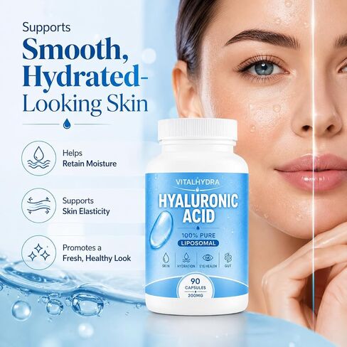 Hyaluronic Acid, Hyaluronic Acid Capsules Supplements, 90 Capsules, 200mg in Saudi Arabia