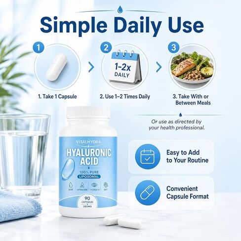 Hyaluronic Acid, Hyaluronic Acid Capsules Supplements, 90 Capsules, 200mg in Saudi Arabia