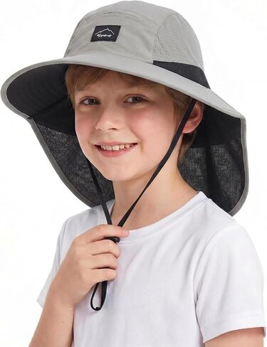 Kids Sun Hat with Neck Flap UV Protection Summer Beach Play Hats for Girls Boys 5-15 Years Wide Brim in Kuwait