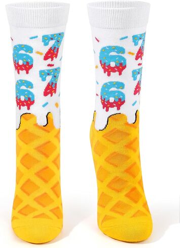 Funny 6 7 Ice Cream Socks for Girls Boys, Crazy Silly Number Six Seven Meme Crew Socks, Novelty Ice Cream Drip Baseball Cotton Sock White Elephant Gifts for Adults Teens Stocking Stuffers in Saudi Arabia