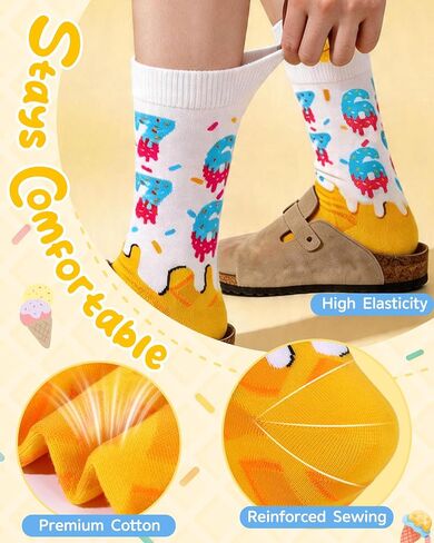 Funny 6 7 Ice Cream Socks for Girls Boys, Crazy Silly Number Six Seven Meme Crew Socks, Novelty Ice Cream Drip Baseball Cotton Sock White Elephant Gifts for Adults Teens Stocking Stuffers in Saudi Arabia