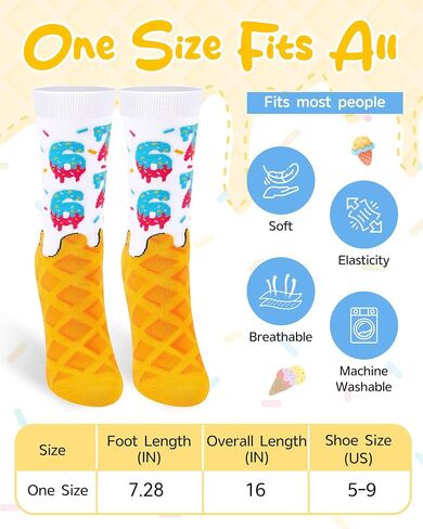 Funny 6 7 Ice Cream Socks for Girls Boys, Crazy Silly Number Six Seven Meme Crew Socks, Novelty Ice Cream Drip Baseball Cotton Sock White Elephant Gifts for Adults Teens Stocking Stuffers in Saudi Arabia