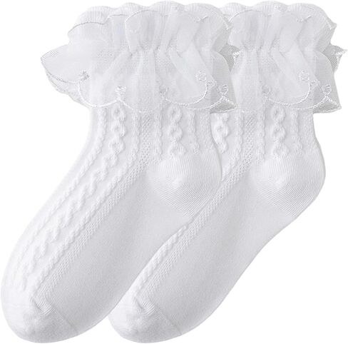 Yawlsow Girls Cute Ruffle Socks, Lace Frilly Dress Socks for Little Girl,Kids Cotton Lolita Sock for School Princess Parties in Saudi Arabia