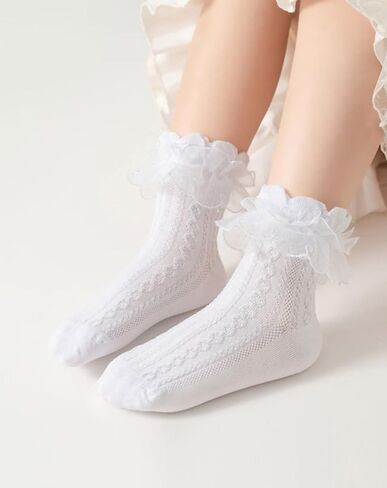 Yawlsow Girls Cute Ruffle Socks, Lace Frilly Dress Socks for Little Girl,Kids Cotton Lolita Sock for School Princess Parties in Saudi Arabia