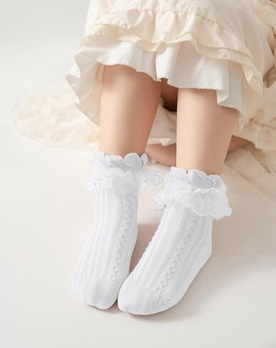 Yawlsow Girls Cute Ruffle Socks, Lace Frilly Dress Socks for Little Girl,Kids Cotton Lolita Sock for School Princess Parties in Saudi Arabia