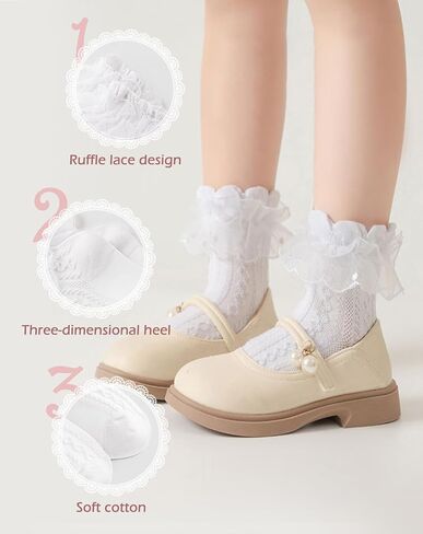 Yawlsow Girls Cute Ruffle Socks, Lace Frilly Dress Socks for Little Girl,Kids Cotton Lolita Sock for School Princess Parties in Saudi Arabia