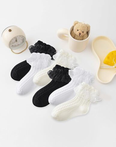 Yawlsow Girls Cute Ruffle Socks, Lace Frilly Dress Socks for Little Girl,Kids Cotton Lolita Sock for School Princess Parties in Saudi Arabia