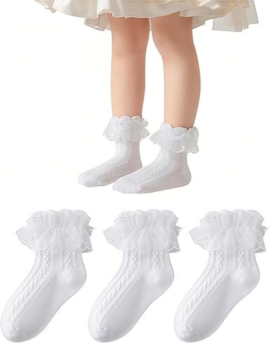Yawlsow Girls Cute Ruffle Socks, Lace Frilly Dress Socks for Little Girl,Kids Cotton Lolita Sock for School Princess Parties in Saudi Arabia
