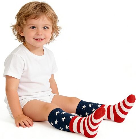 American Flag Knee High Socks for Kids Age 4-6 – Striped Soccer Socks for Boys Girls, 4th of July Independence Day in Kuwait