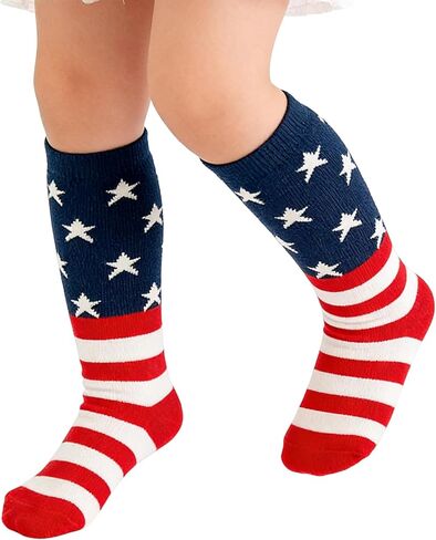 American Flag Knee High Socks for Kids Age 4-6 – Striped Soccer Socks for Boys Girls, 4th of July Independence Day in Kuwait