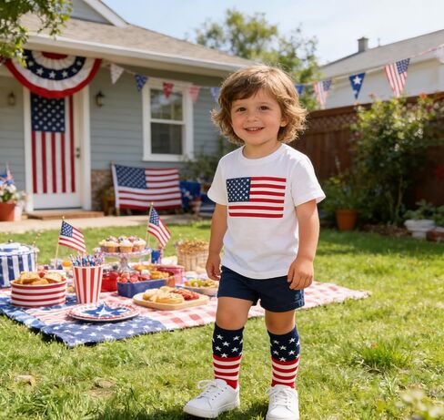 American Flag Knee High Socks for Kids Age 4-6 – Striped Soccer Socks for Boys Girls, 4th of July Independence Day in Kuwait