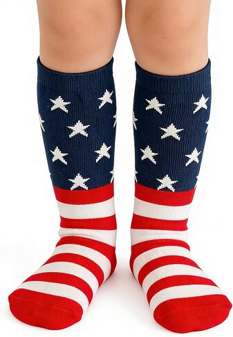 American Flag Knee High Socks for Kids Age 4-6 – Striped Soccer Socks for Boys Girls, 4th of July Independence Day in Kuwait