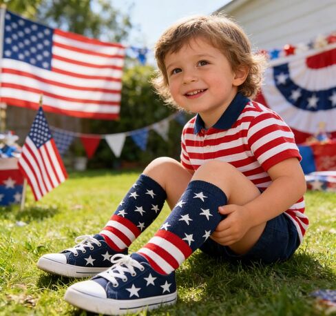 American Flag Knee High Socks for Kids Age 4-6 – Striped Soccer Socks for Boys Girls, 4th of July Independence Day in Kuwait