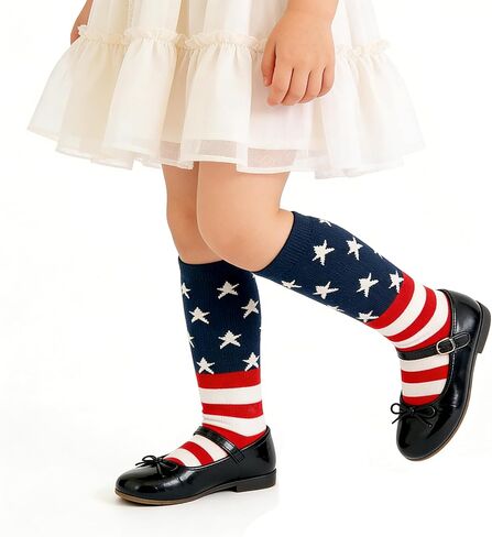 American Flag Knee High Socks for Kids Age 4-6 – Striped Soccer Socks for Boys Girls, 4th of July Independence Day in Kuwait