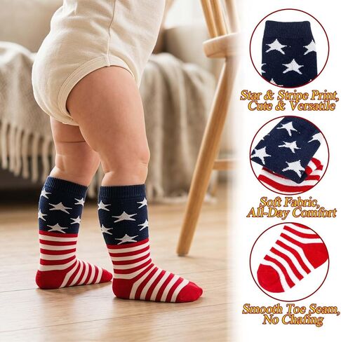 4th of July Socks American Flag Baby Knee High Socks,U.S.A Red White and Blue Sock Soccer Start Socks Toddle Kids in Saudi Arabia